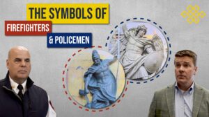 Shows Quincy's police and firefighter captains with "The Symbols of Firefighters & Policemen"